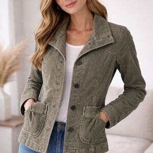 Eddie Bauer Small Olive Green Corduroy Jacket With Pockets